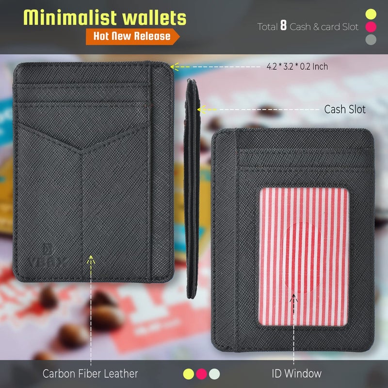 VBAX RFID Slim Wallet for Men Women, 8 Card Slot Leather Minimalist Front Pocket Credit Card Holders Carbon Fiber Leather Black - Image 4